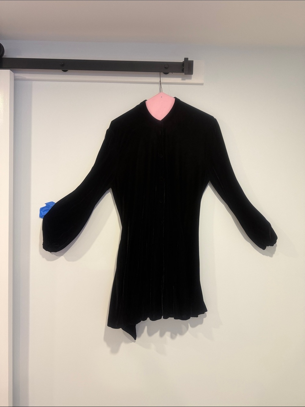 Zara Black Velvet Long-Sleeve Dress with Bishop Sleeves